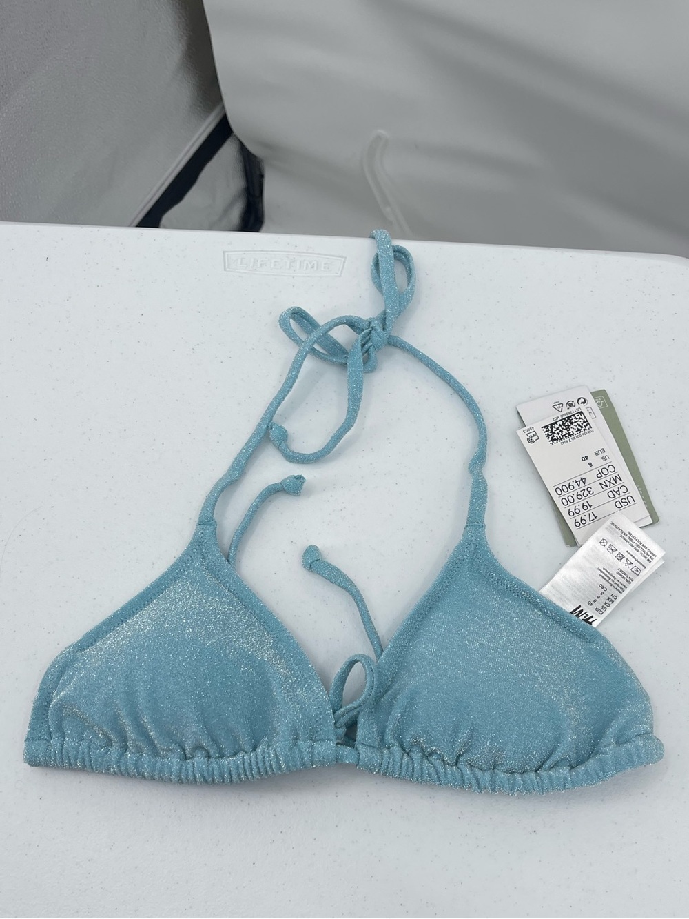 H&M NWT light blue glitter sparkle string bikini top